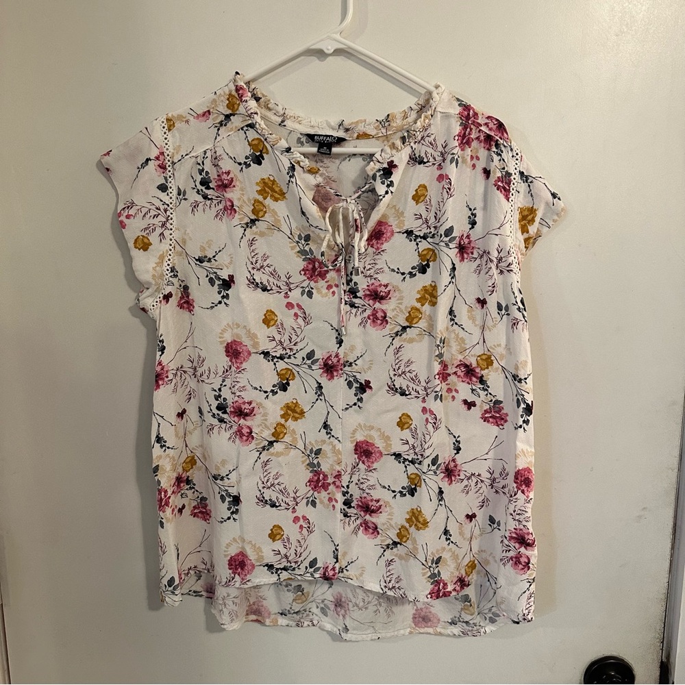 Buffalo David Bitton Pink and Yellow Ruffled Blouse